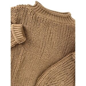 Marcella NYC Chunky Knit Merino Wool Blend Sweater Camel Brown Oversized Large